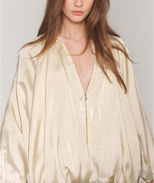 Damen Oversize Satinjacke mit Reißverschluss und elastischem Bündchen Heidi-Mode