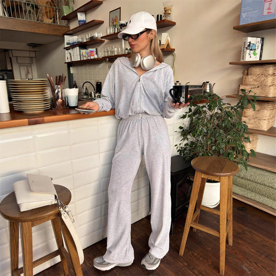 Damen lässiges Crop-Hoodie-Set mit weiten Hosen Heidi-Mode