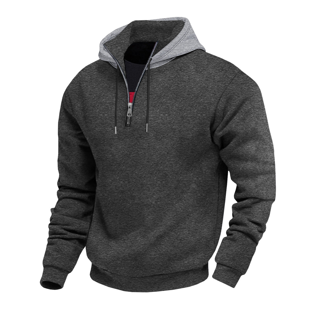Herren Kapuzenpullover mit halbem Reißverschluss und kontrastierendem Innenfutter Heidi-Mode