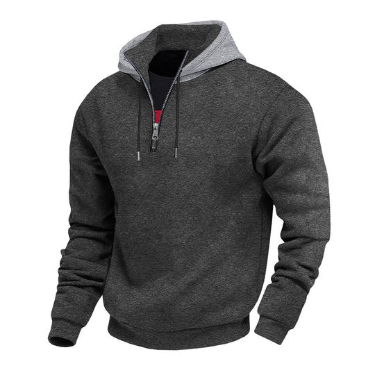 Herren Kapuzenpullover mit halbem Reißverschluss und kontrastierendem Innenfutter Heidi-Mode