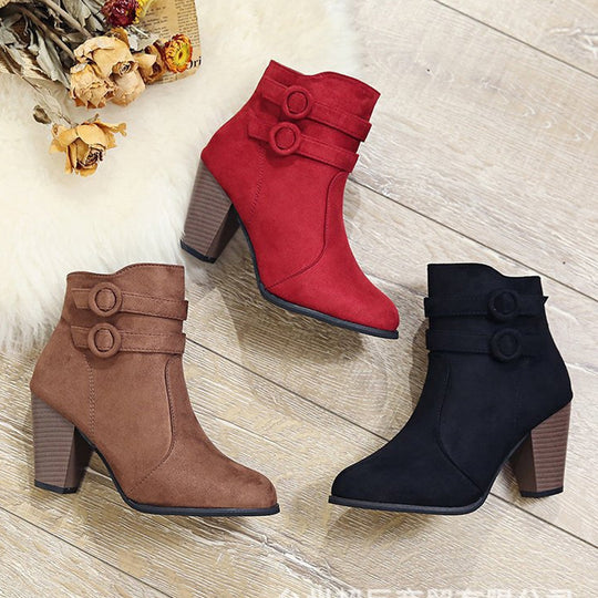 Damen Elegante Ankle Boots mit modischer Knopfdekoration und komfortablem Blockabsatz Heidi-Mode