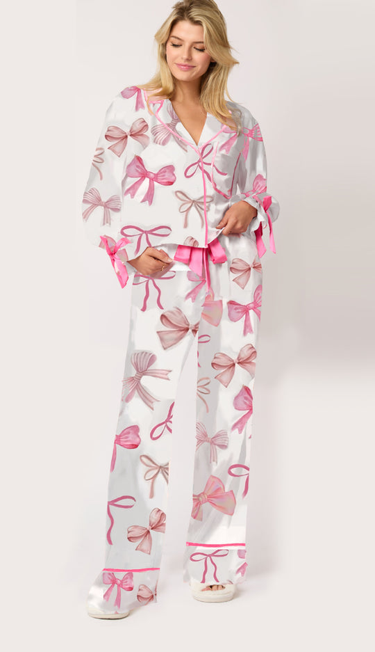 Damen Schlafanzug-Set mit niedlichen Schleifenmotiven Heidi-Mode