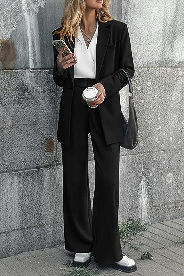 Damen elegantes Anzug-Set mit weitem Hosenbein und modernem Blazer Heidi-Mode