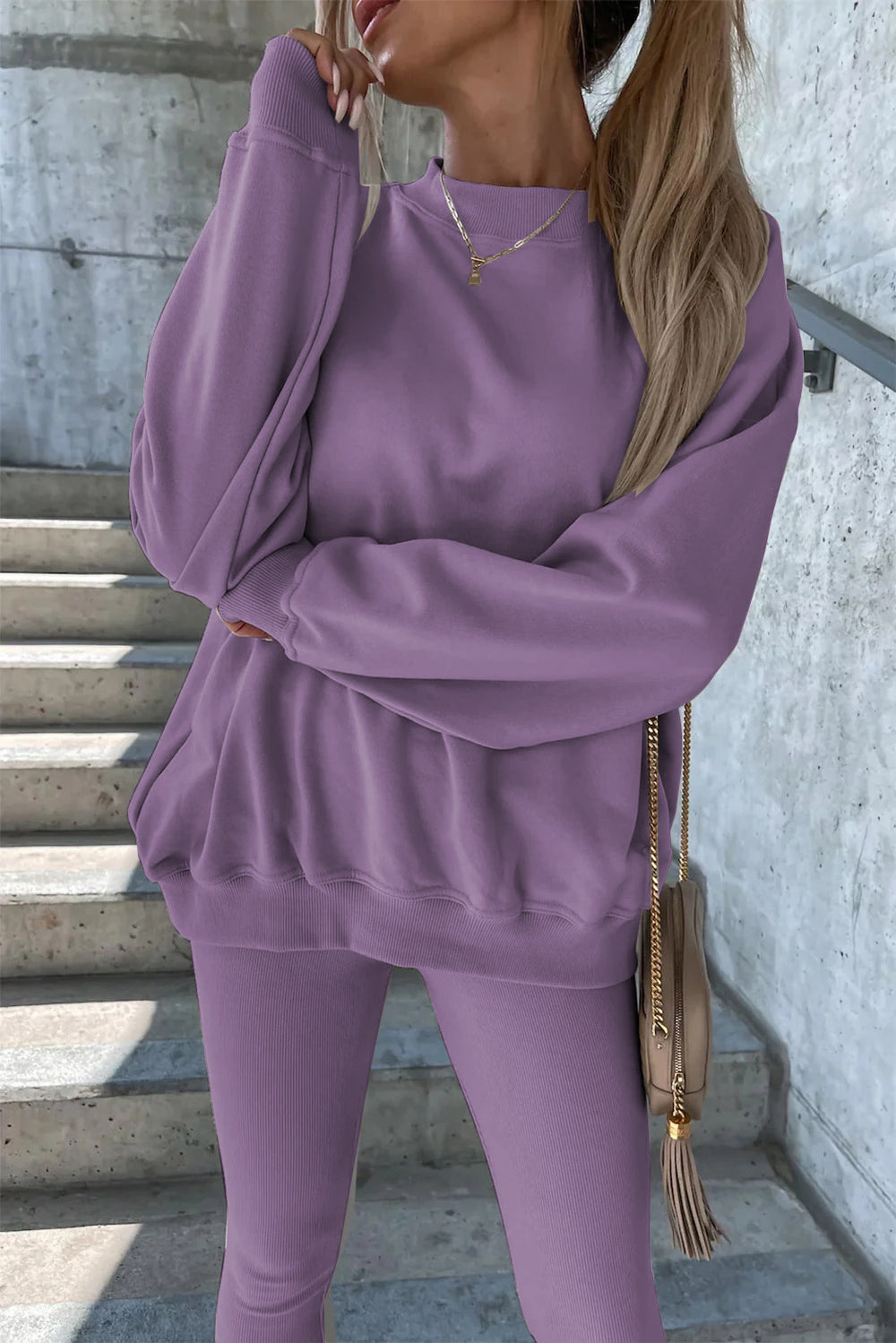 Damen lässiges Oversized Sweatshirt und enganliegende Sportleggings Set Heidi-Mode