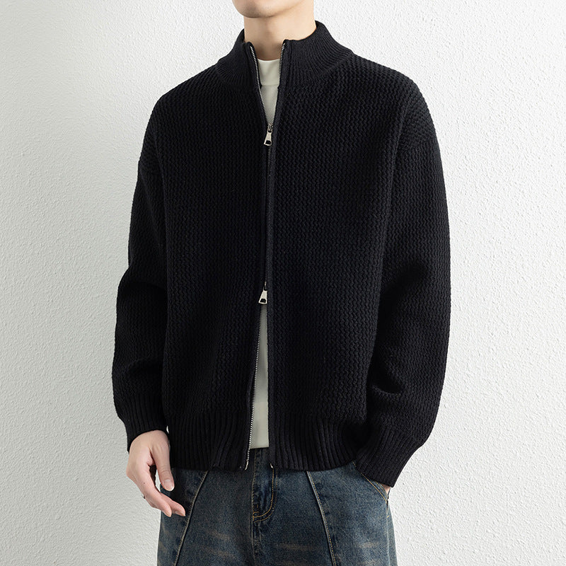 Herren Strickjacke mit hohem Kragen und praktischen Reißverschluss Heidi-Mode