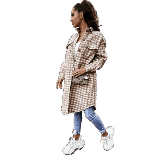 Damen Hahnentritt-Muster Oversized Hemdjacke Heidi-Mode