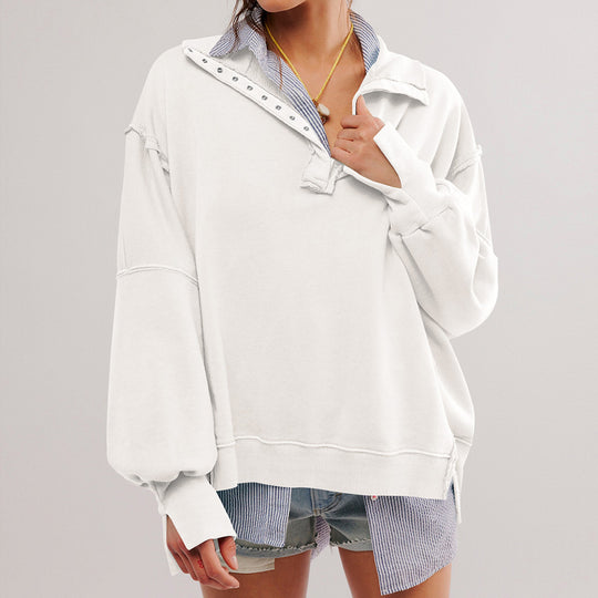 Damen Oversize Pullover mit Kragen und Druckknöpfen Heidi-Mode