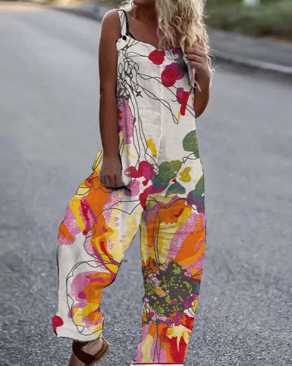 Heidi-Mode | Große Blumenmuster Leichte Stoff Latzhose