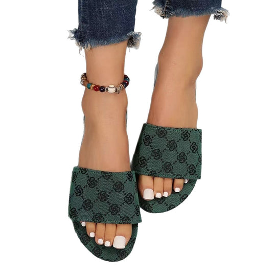 Damen offene Badesandalen mit trendiger Logostickerei und rutschfester Sohle Heidi-Mode