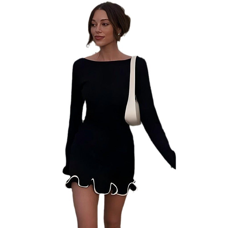 Damen Etuikleid mit fransigem Saum und langen Ärmeln Heidi-Mode