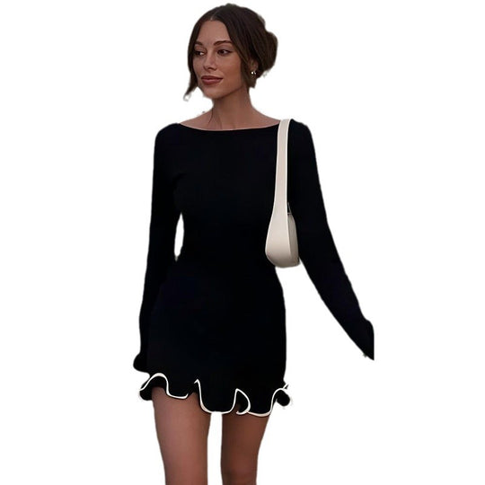 Damen Etuikleid mit fransigem Saum und langen Ärmeln Heidi-Mode