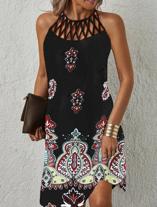 Heidi Mode | Positionierung Bedrucktes Mesh Strap Ärmelloses Kleid