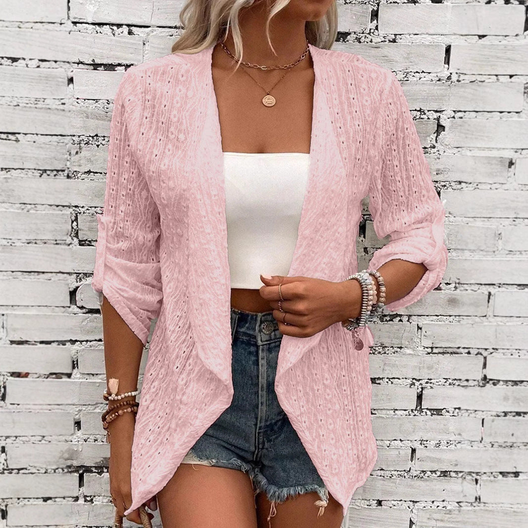 Damen Leichte Strickjacke mit asymmetrischem Schnitt und 3/4-Ärmeln Heidi-Mode