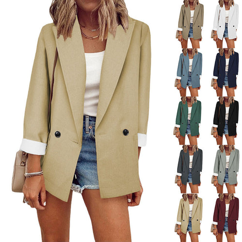 Damen modischer Blazer im Oversized-Schnitt mit tiefen Taschen und umgeschlagenen Ärmeln Heidi-Mode