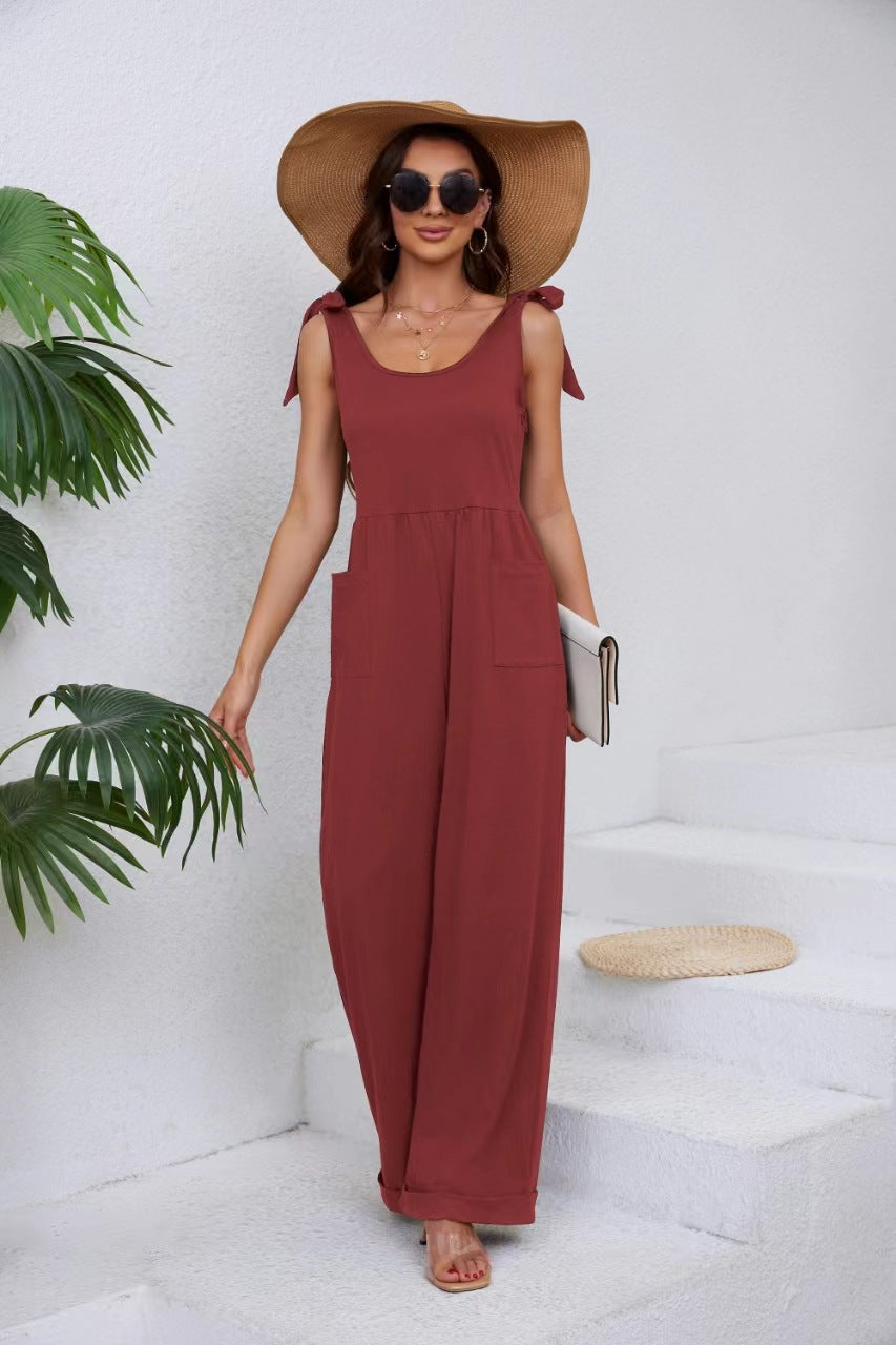 Damen Eleganter Jumpsuit mit verstellbaren Trägern und weitem Bein Heidi-Mode
