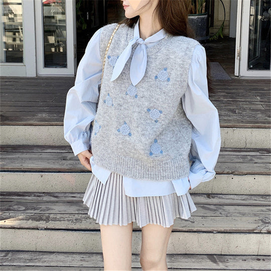 Damen Strickpullover mit floralem Muster Heidi-Mode