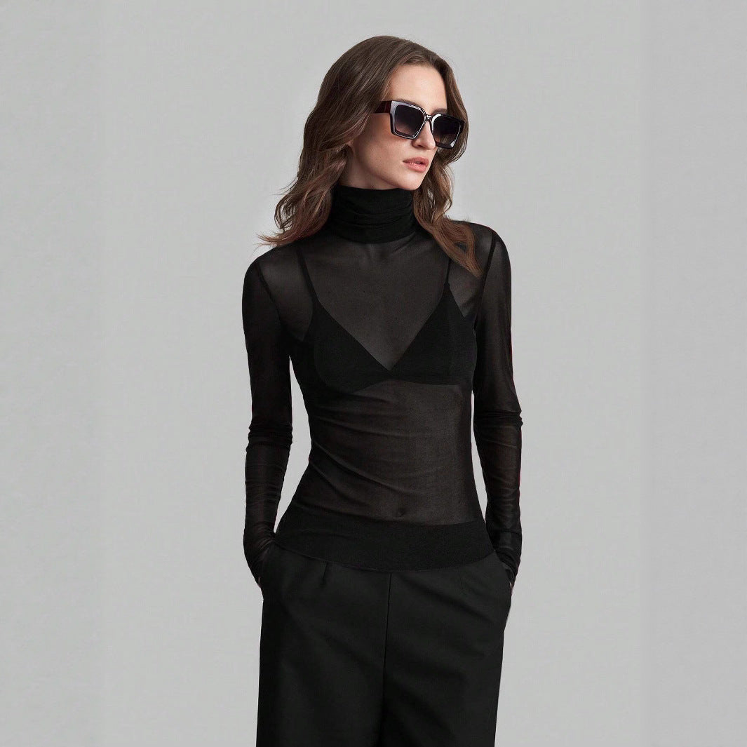 Damen Transparente Turtleneck-Bluse mit figurformendem Schnitt Heidi-Mode