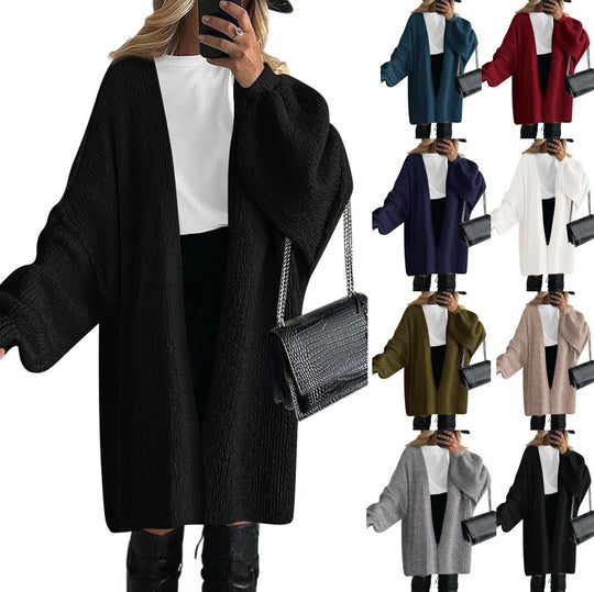 Damen Übergroßer Strickmantel mit offener Front und langen Ärmeln Heidi-Mode