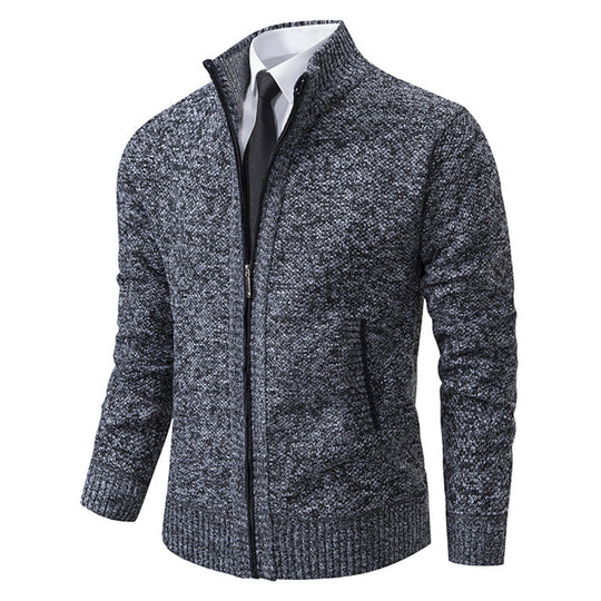 Herren elegante Strickjacke mit durchgehendem Reißverschluss und strukturiertem Design Heidi-Mode