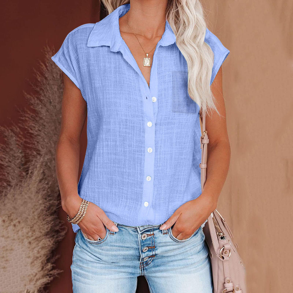 Damen Kurzarm Hemdbluse aus leichtem Leinenmix mit durchgehender Knopfleiste Heidi-Mode
