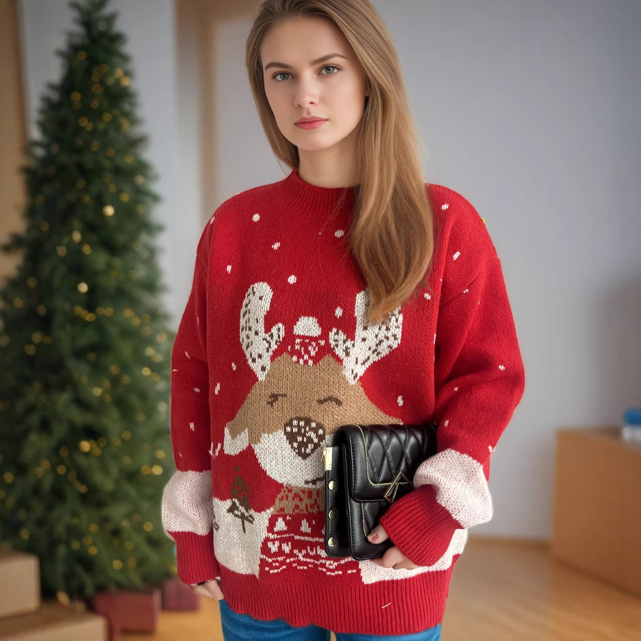 Damen Pullover mit festlichem Rentier-Motiv und himmlischem Design Heidi-Mode