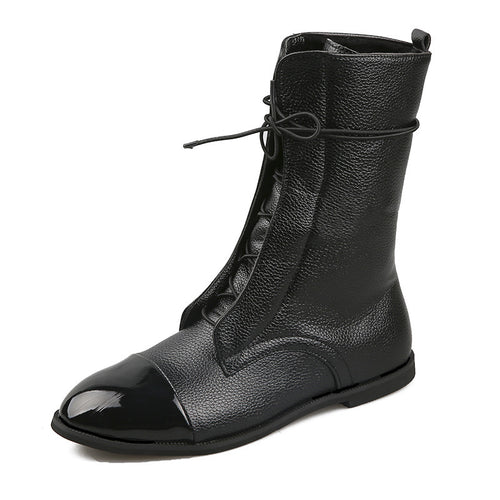 Damen Elegante Leder Stiefel mit glänzenden Spitzen Heidi-Mode