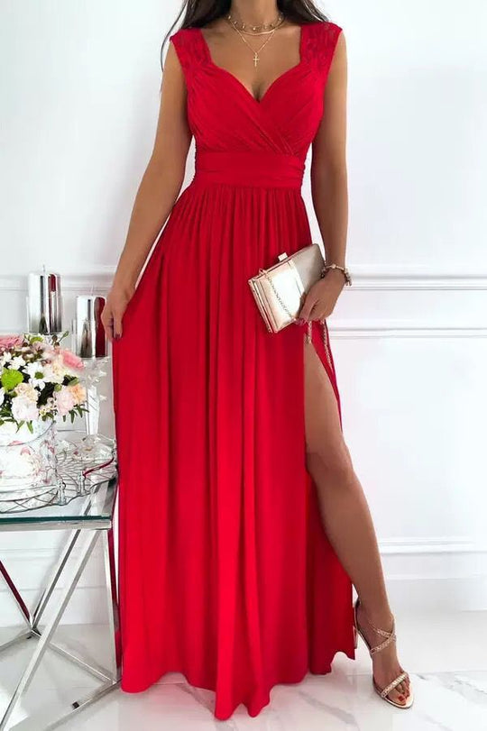 Heidi-Mode | Damen Abendkleid mit elegantem V-Ausschnitt und Rüschendetails