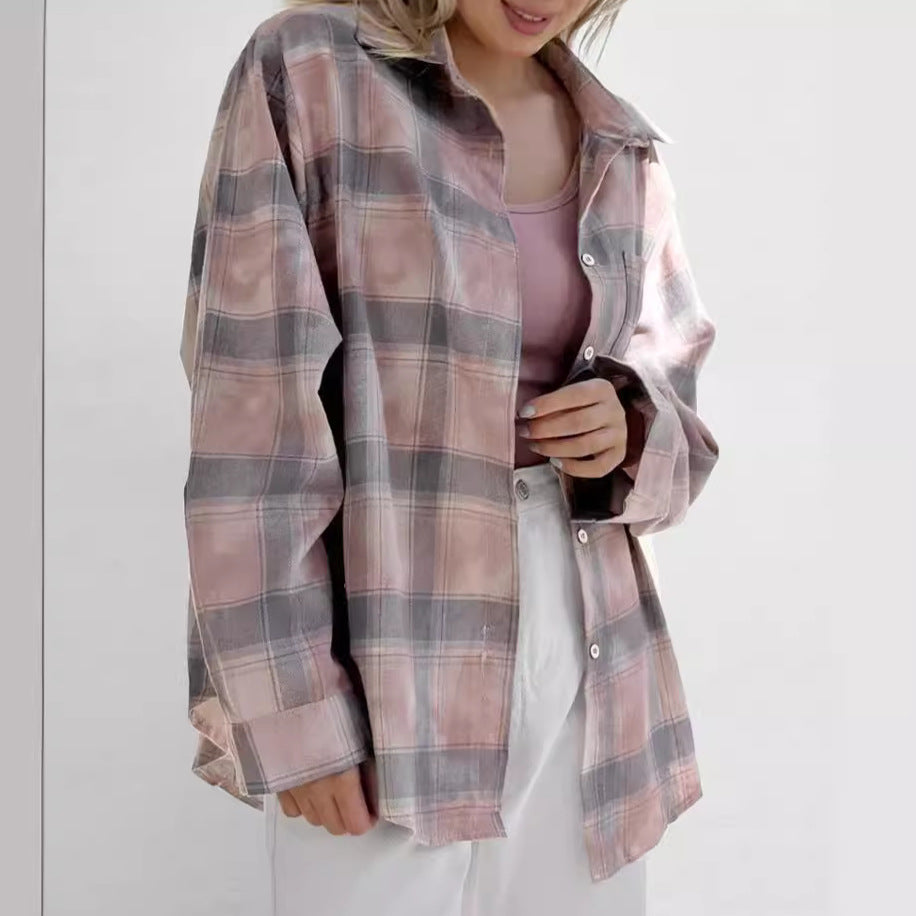 Damen Oversized Karohemd aus leichtem Baumwollmix mit modernen Schnittdetails Heidi-Mode