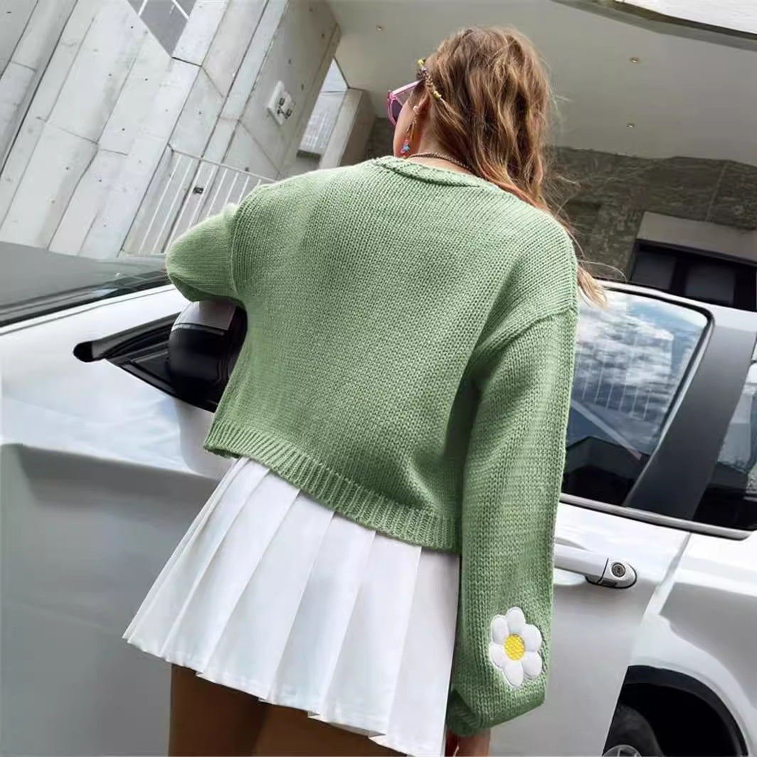 Damen Strickjacke mit floralen Applikationen Heidi-Mode