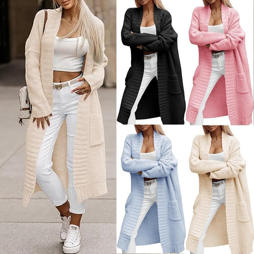 Damen Strickmantel mit lässigem Schnitt und tiefen Taschen Heidi-Mode