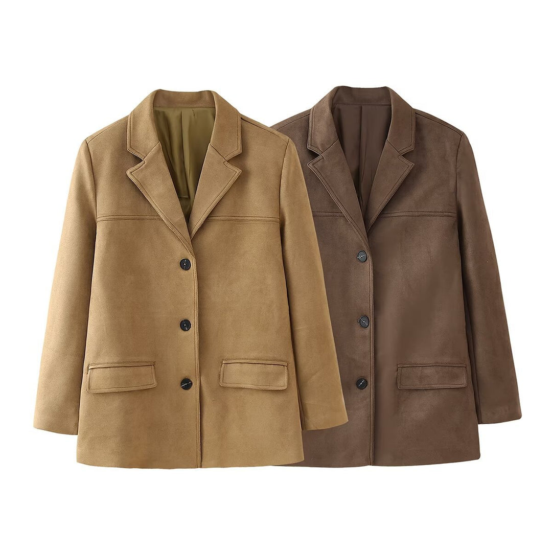 Damen Casual Blazerjacke aus hochwertigem Kunstleder mit eleganten Taschen Heidi-Mode