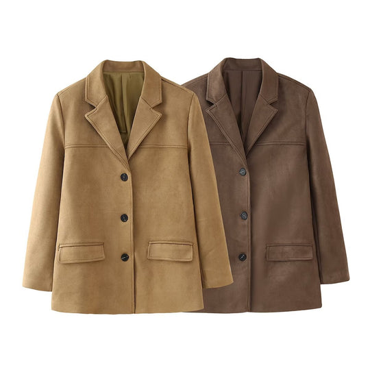 Damen Casual Blazerjacke aus hochwertigem Kunstleder mit eleganten Taschen Heidi-Mode