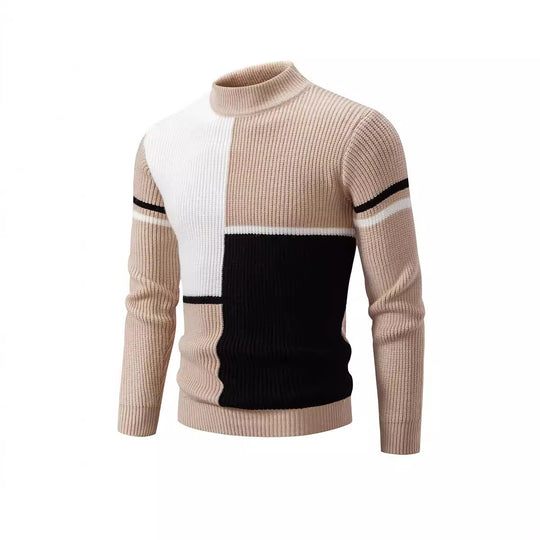 Herren Strickpullover mit modischen Farbblock-Design und hohem Kragen Heidi-Mode