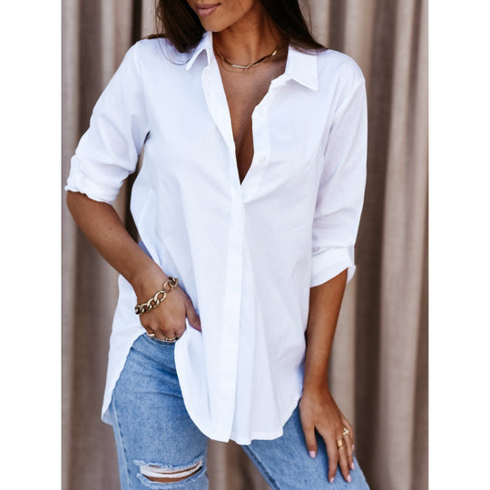 Damen vielseitige langärmlige Knopf-bluse Heidi-Mode