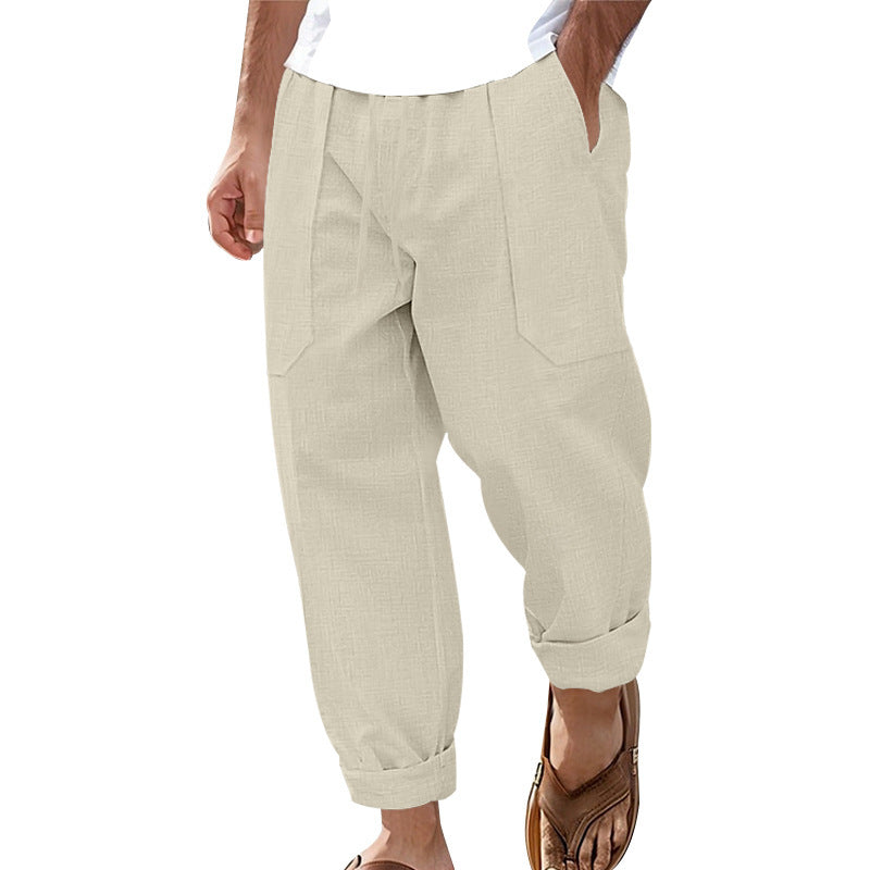 Herren lockere Leinen-Hose mit Seitentaschen Heidi-Mode