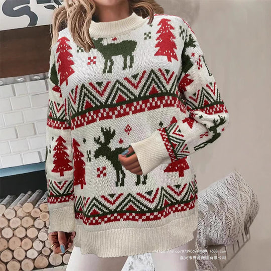 Damen Gemütlicher Weihnachts-Pullover mit festlichem Motiv und hoher Passform Heidi-Mode