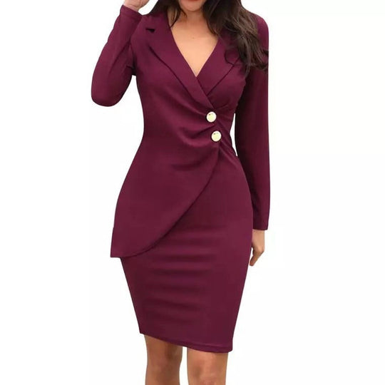 Damen elegantes Wickelkleid mit modischen Knopfdetails Heidi-Mode