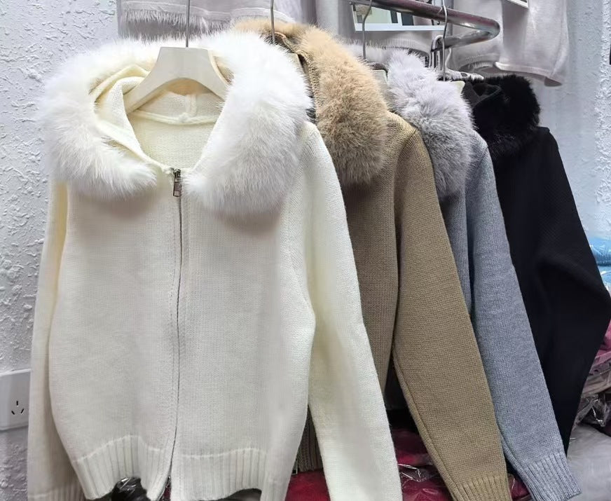 Damen Kuscheliger Hoodie mit attraktivem Fellkragen Heidi-Mode