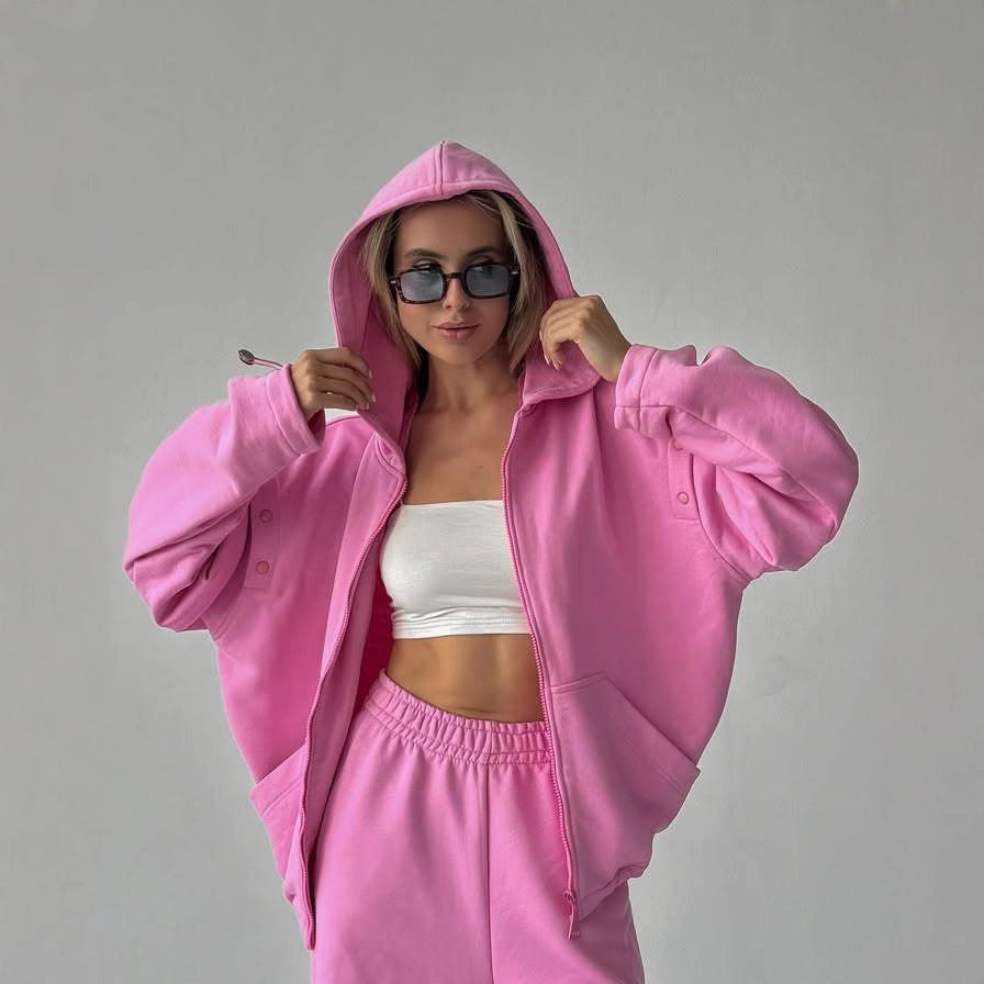 Damen modisches Sport-Lounge-Set mit künstlerischen Cut-Outs und übergroßem Hoodie Heidi-Mode