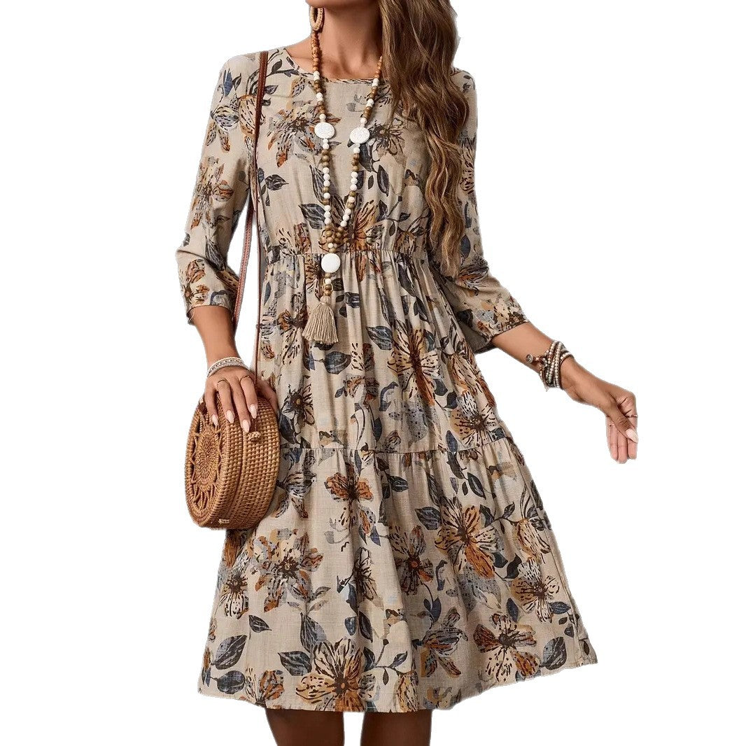 Damen Midi-Kleid mit blumigem Muster und eleganter Taillierung Heidi-Mode