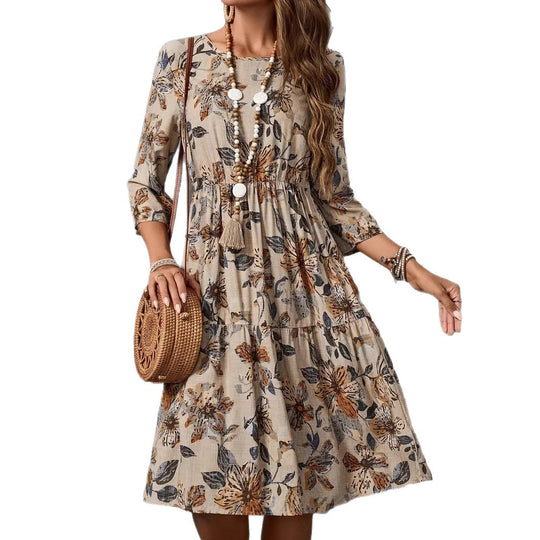 Damen Midi-Kleid mit blumigem Muster und eleganter Taillierung Heidi-Mode