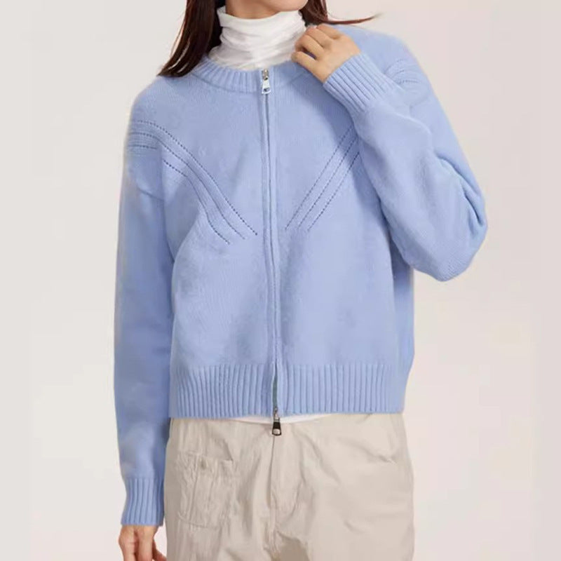 Damen kuschelige Strickjacke mit modernem Reißverschluss und feinem Strukturdesign Heidi-Mode