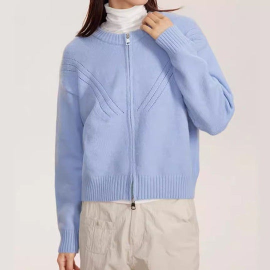 Damen kuschelige Strickjacke mit modernem Reißverschluss und feinem Strukturdesign Heidi-Mode