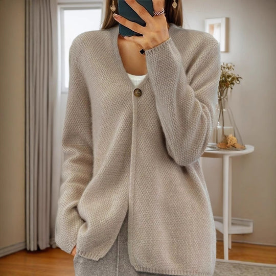 Damen Strickjacke mit strukturiertem Design und elegantem Knopf Heidi-Mode