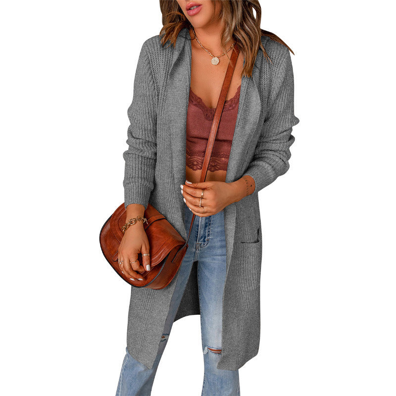 Damen Strickmantel mit offenen Vorderteilen und Taschen Heidi-Mode