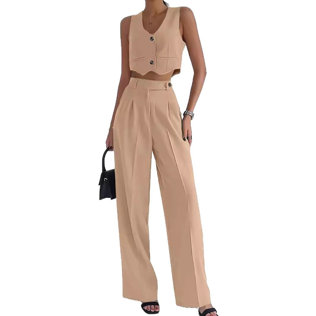 Damen Modisches Zweiteiler-Set mit ärmellosem Oberteil und weit geschnittenen Hosen Heidi-Mode
