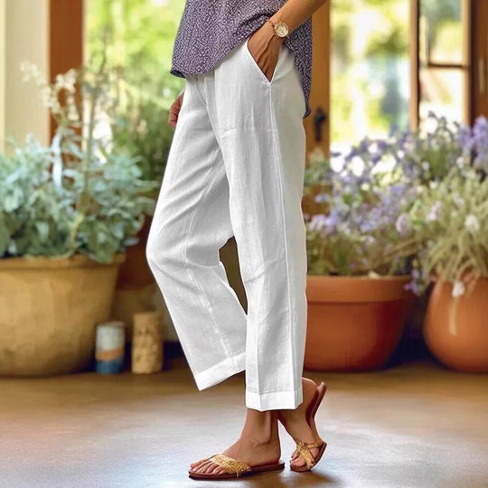 Damen Leinenhose mit weitem Schnitt und praktischen Taschen Heidi-Mode