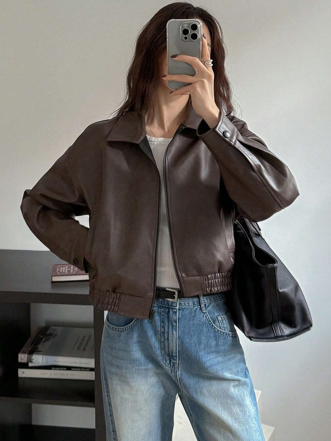 Damen Kunstlederjacke im sportlich-eleganten Schnitt mit elastischem Bund Heidi-Mode