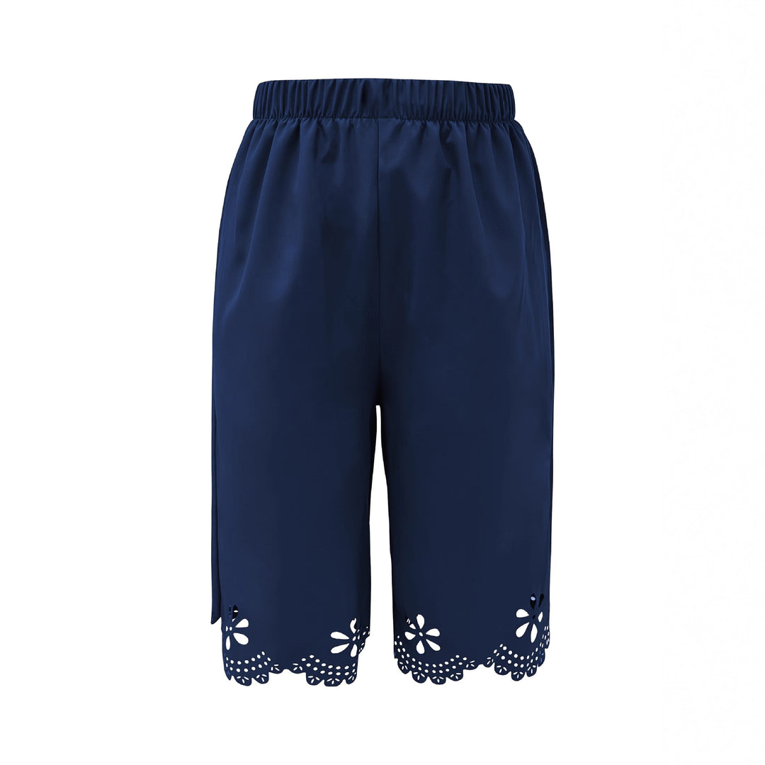 Damen Weite Culotte mit elegantem Lochmuster und elastischem Bund Heidi-Mode