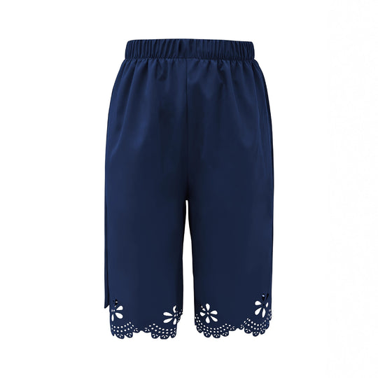 Damen Weite Culotte mit elegantem Lochmuster und elastischem Bund Heidi-Mode